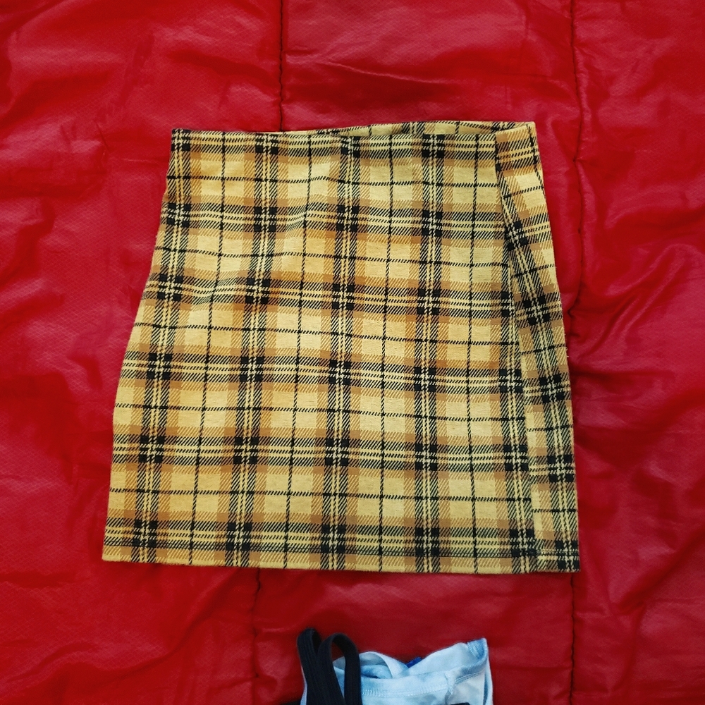 Yellow Plaid Pencil Skirt